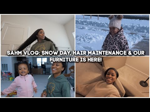 SAHM Vlog: Snow Day, Hair Maintenance & Our Furniture is Here!