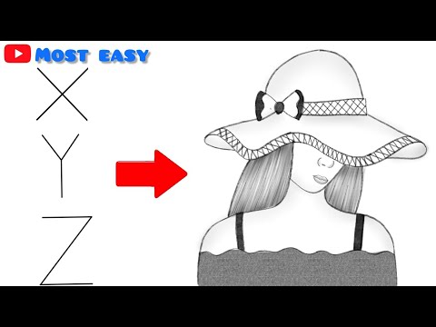 How to draw a girl with hat very easy pencil sketch for beginners | Turn XYZ into girl drawing easy