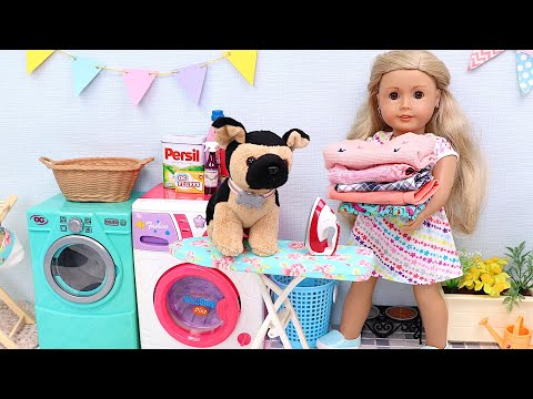 Doll laundry routine! Play Toys collection of chores