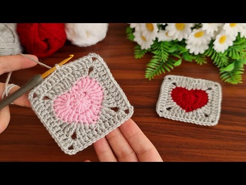 Crochet "Heart" Granny Square I Tutorial.Super easy heart motif crochet knitting pattern.BabyBlanket