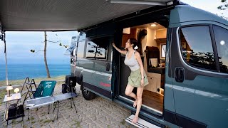 luxury van lifeㅣFantastic Camping on a Secret Beach washing, eating, and sleeping