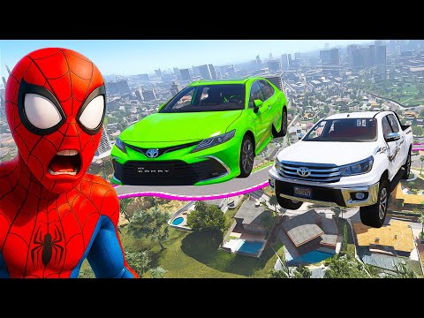 Örümcek Adam ve Tung Tung Sahur 😱 Toyota Ailesi Arabalar ile Viraj Parkurunda - GTA 5