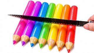 Satisfying Video | How To Make Rainbow Pencil Kinetic Sand & Cutting ASMR