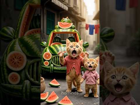 Two Rich Cats in a Super Car 🚗 Destroyed the Watermelon Car 🍉 of Two Poor Kittens 😿💔 #hdminds