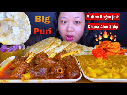REAL MUKBANG🔥SPICY MUTTON ROGAN JOSH, PURI & CHANA ALOO SABJI EATING | SPICY MUTTON CURRY MUKBANG