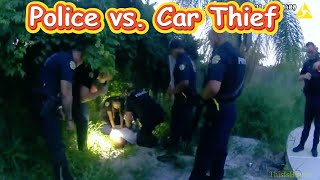 Police face off with car theft suspect