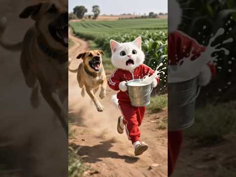 شوف القط مياو عمل إيه لما الكلب جري وراه في المزرعة😰💔 #shorts #ai #cat #viral