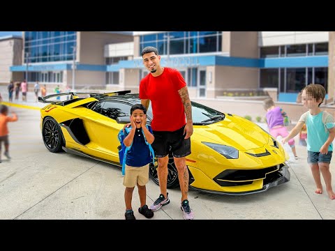 Dropping My SON Off At School In a Lamborghini SVJ Roadster!