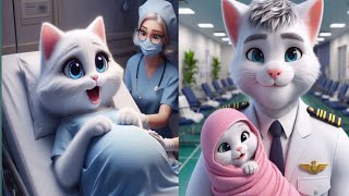 lovely cats' Giving a birth while a husband meeting a storm#ai #cat #long 😍😍😱
