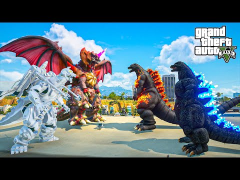 Heisei Godzilla & Burning Godzilla vs Destroyah & Super Mechagodzilla | GTA 5 Mods Epic Battle