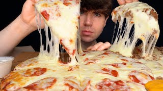 ASMR MUKBANG "THE MOST CHEESE" CHEESY PIZZA | PEPPERONI & PHILLY CHEESESTEAK | WITH CHEESE + RANCH