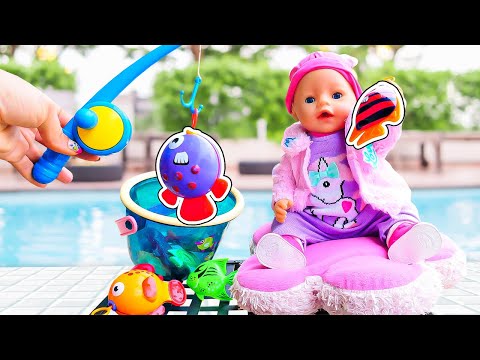 Puppen Video für Kinder. Angeln mit Baby Born. Kinder Video auf Deutsch - Baby Puppen