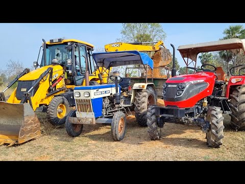 Jcb 3dx Backhoe Loader Machine Loading Red Mud In Mahindra and Swaraj Tractor | Jcb Tractor Cartoon