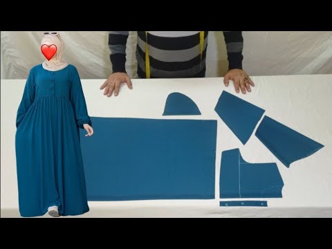 تفصيل وخياطة عباية بأزرار في الصدر مع جيوب جانبية موديل جديد للمحجبات dress cutting and stitching