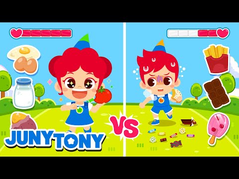 Healthy Food vs Junk Food 🍎🍟 | Fun Songs for Healthy Habits | JunyTony