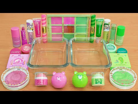 Pink vs Green - Mixing Makeup Eyeshadow Into Slime ASMR