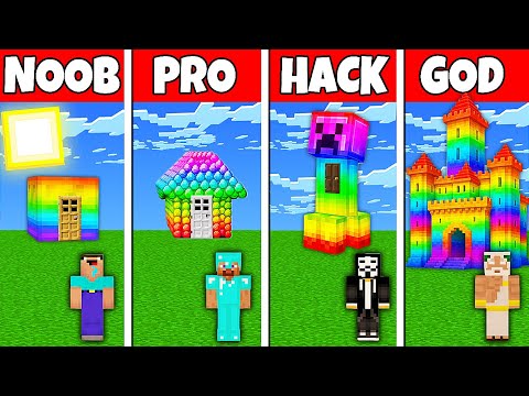 Minecraft Battle: NOOB vs PRO vs HACKER vs GOD! RAINBOW SPECTRITE HOUSE BUILD CHALLENGE in Minecraft