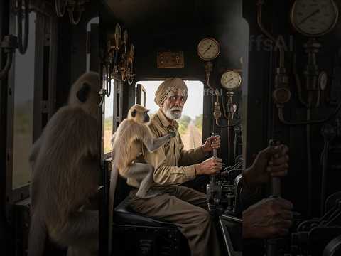 Monkey stops train #ai #monkey #foryou #rescue #animals #nature #train #rescueefforts #shorts