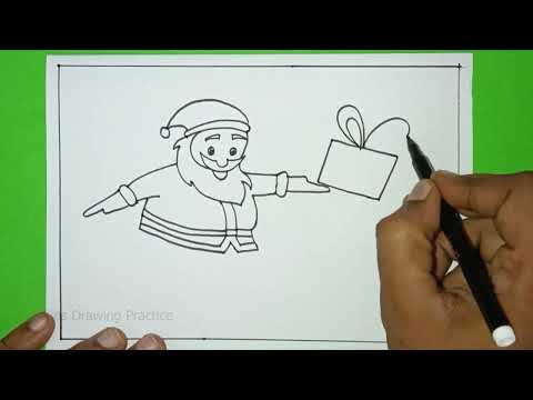 Christmas scenery Drawing | Santa scenery Drawing