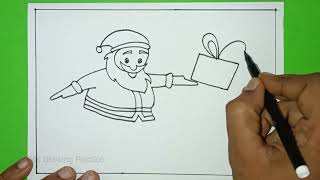 Christmas scenery Drawing | Santa scenery Drawing