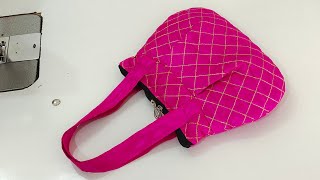 Price 100/- रुपए || DIY zipper handbag cutting and stitching at home/ bag making with cloth/ Handbag