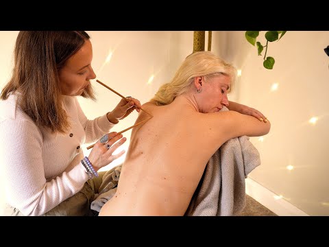 Soft spoken ASMR back analysis with sticks🥢 explanations on muscles, moles, skin, scalp ✨