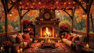 Cozy Autumn Fireplace Porch 🍂 Smooth Jazz Music for Studying, Working & Relaxing