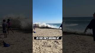 Rogue wave catches tourists off guard! High tide and south swell in California today!