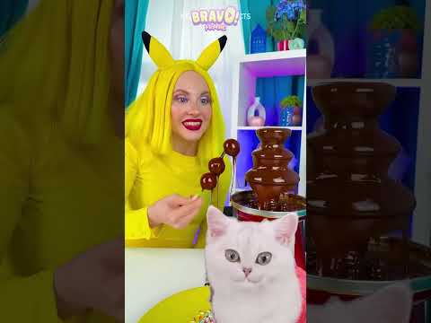 لذيذ 😻😻 نافورة الشوكولاتة مع عيون الجيلي 😻 #ردة_فعل