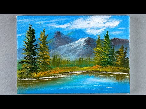 Landscape Painting / Mountain Lake Painting / Easy For Beginners