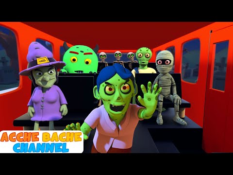 Spooky RED Bus Ride + Halloween Nursery Rhymes For Kids | Acche Bache Channel