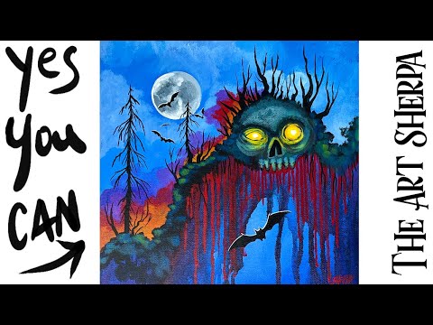 Skull Mountain 🌟🎨 How to Draw and Paint tutorial for Beginners 13 Days of Halloween