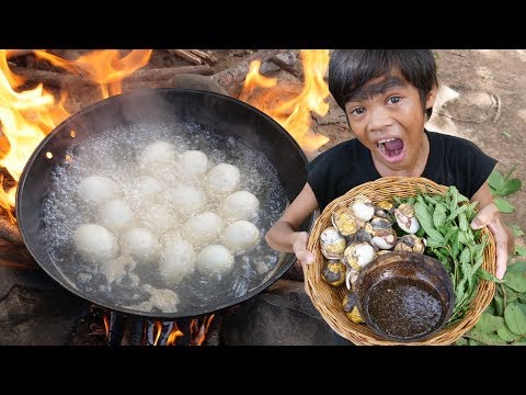 Survival Skills Primitive - Cooking egg duck eating ep001