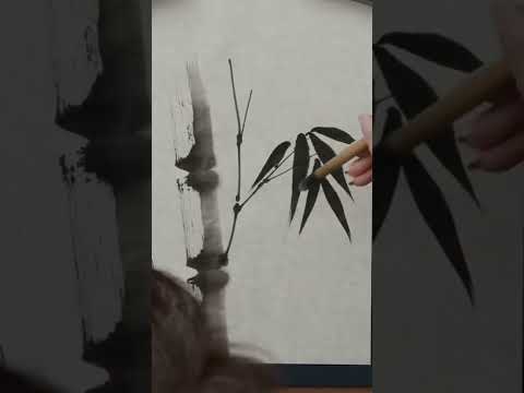 Painting a BLACK INK Bamboo in Sumi-e Chinese Brush Technique - #SHORTS by Koshu | Domestika English