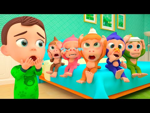 Ouch! Five Little Monkeys Jumping on the Bed - Baby songs - Nursery Rhymes & Kids Songs