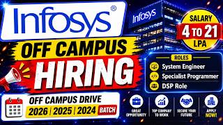Infosys Off Campus Hiring | System Engineer, SP & DSP Role - Off Campus Drive 2026, 2025, 2024 Batch