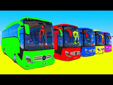 Learn Color Big Bus & Superheroes Cartoon for Kids and Babies Nursery Rhymes