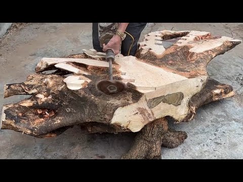 Woodworking Made Easy - Watch This Man Make An Outdoor Table From A Giant Tree Stump