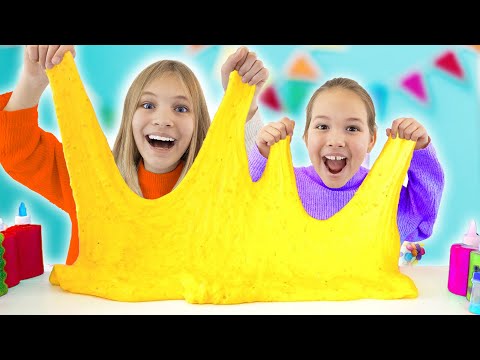 Авелина и Амелия играют и делают отличный слайм