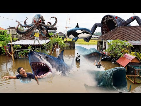 SEMUA HEWAN LAUT TERDAMPAR KE RUMAH UPlIN SAAT B4NJIR?! Bloop, grand maja, ningen, kraken, dll