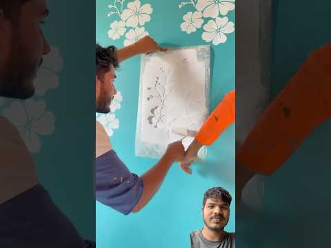 Wall staincil design painting bedroom#wallpaiting #art #viral #viralvideo #shortvideo #wallcoverings
