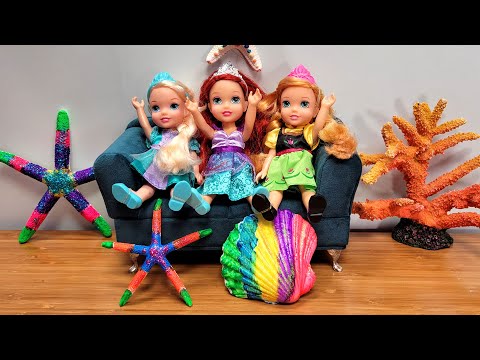 Starfish & shells fun ! Elsa & Anna toddlers & Ariel playdate