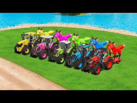 DEUTZ FAHR vs CLAAS vs FENDT vs LANDINI ANIMAL TRANSPORT WITH FOXES - Farming Simulator 22 🦊🚜