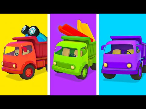 New missions for colorful dump trucks in the city in a new episode of Helper cars cartoon for kids.