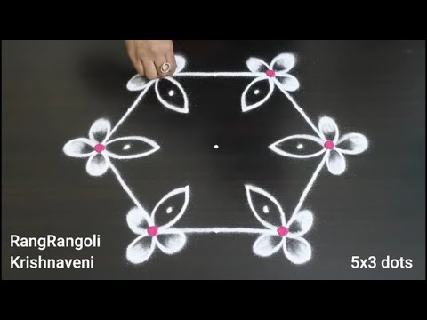 Creative Rangoli🌺5x3 dots Daily Muggulu🌺Traditional Kolams🌺RangRangoli Krishnaveni