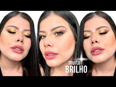 MAQUIAGEM INICIANTE COM MUITO BRILHO | SUPER FÁCIL E CORINGA*