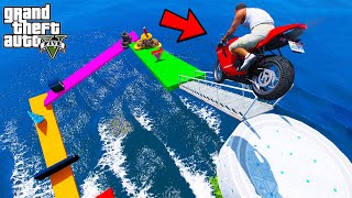 FRANKLIN TRIED DOWNWARD STAIRCASE PARKOUR RAMP CHALLENGE IN GTA 5 | SHINCHAN and CHOP