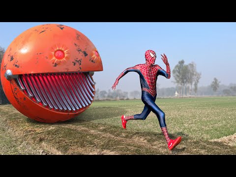 BIG RED PAC-MAN vs SPIDER-MAN In Real Life #1 | Compilation Video | #spiderman #pacman