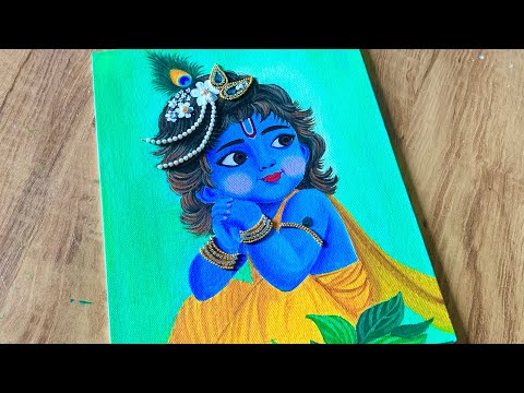 Krishna Janmashtami Drawing / Krishna Acrylic Painting for beginners|How to draw Krishna