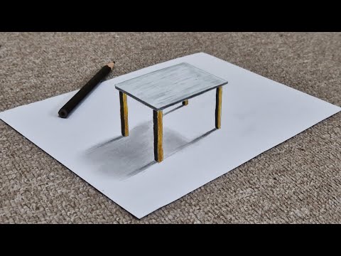 3d drawing  table on paper for beginner